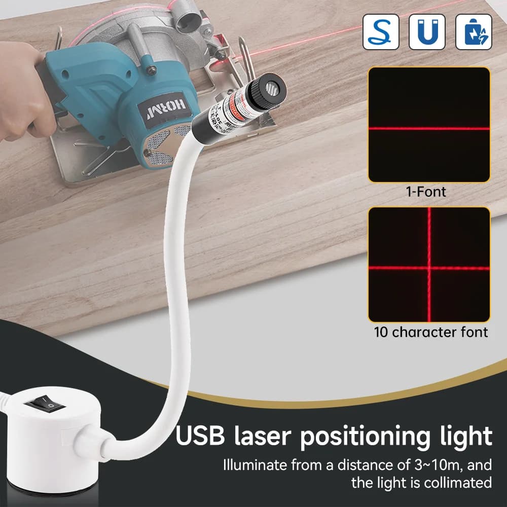 Lampada di posizionamento per cucire con luce laser rossa alimentata tramite USB con base magnetica Linea/croce DC5V per accessori per macchine da cucire