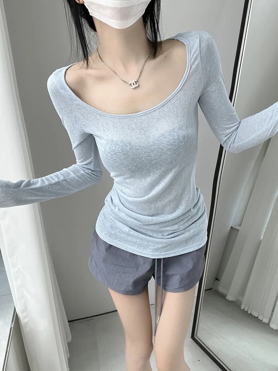 American Style Thin Long Sleeve T-Shirt Women's Early Autumn Slim Fit Casual Loose Style Cotton Village Cool Wind Shirt