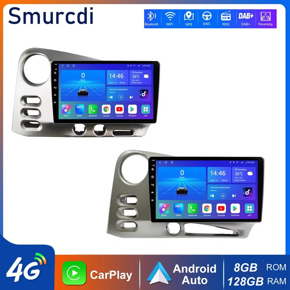 Autoradio Android 16 con Carplay per Toyota Matrix E130 E140 2002-2006, GPS, Navigazione, Stereo, Lettore Multimediale, Video, 4G+WIFI