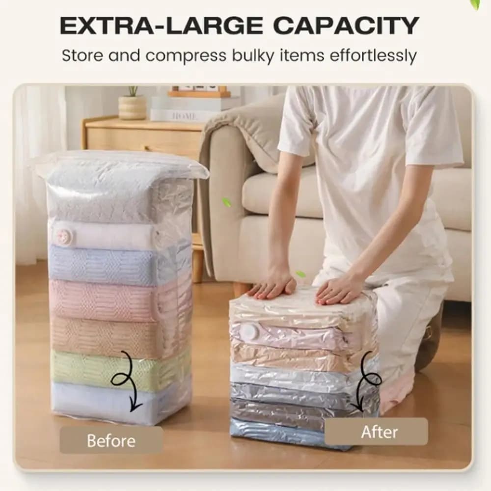 Press & Seal Vacuum Storage Bags Space Saving Compression Desig No-Pump Vacuum Bags Reusable Cube Compression