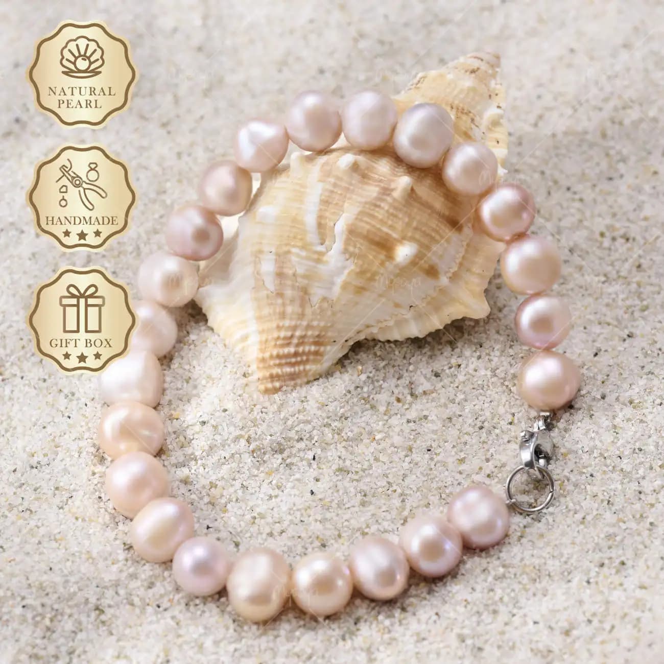 Mysoya Pink Purple Pearl Bracelet 10-11mm Silver Clasp Gift Box Wedding Anniversary Birthday Jewelry S68