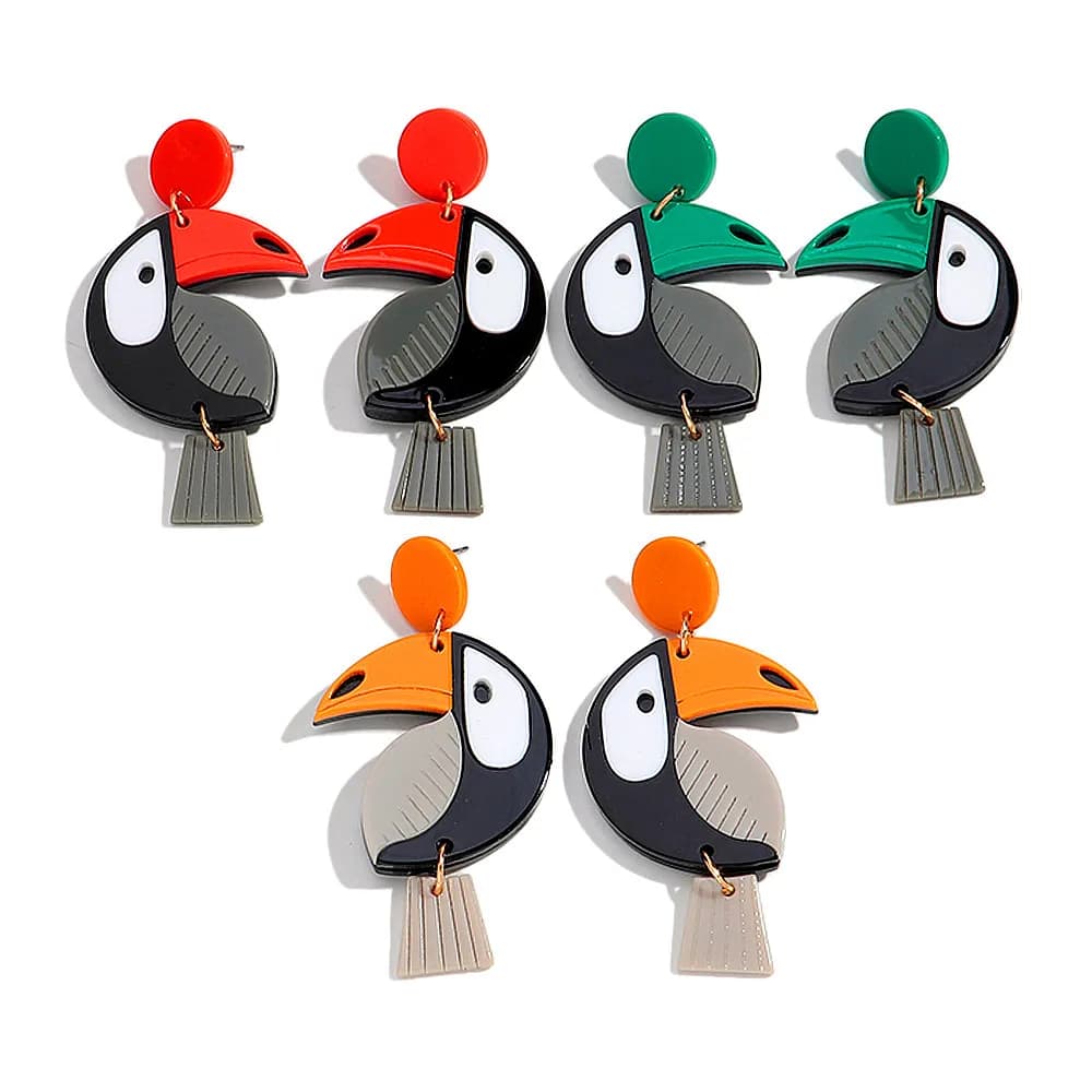 Simpatici acrilici 3D grandi uccelli pappagallo orecchini pendenti per le donne divertenti animali dei cartoni animati orecchini di giunzione regali di gioielli per feste