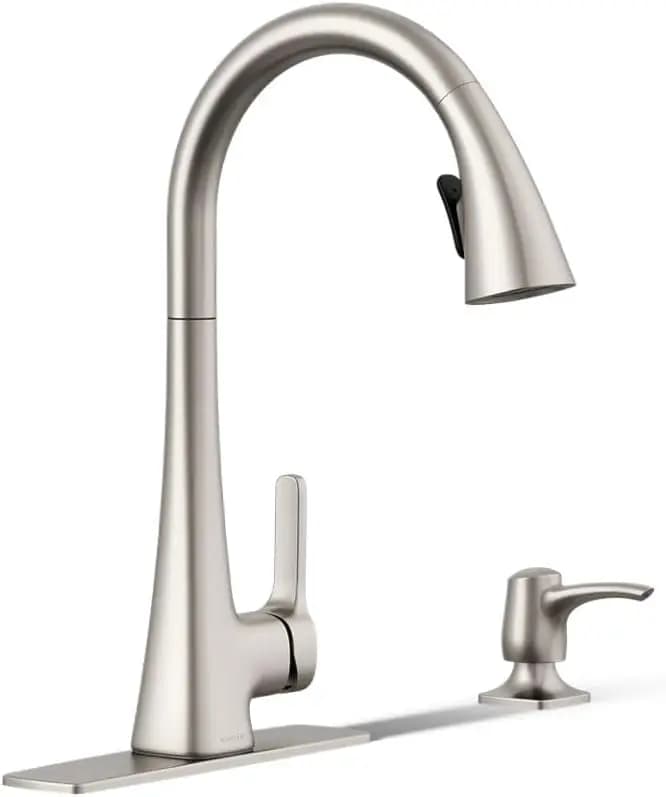Rubinetto da Cucina Estraibile con Dispenser di Sapone, Spruzzatore per Lavello in Acciaio Inox per Casa Moderna