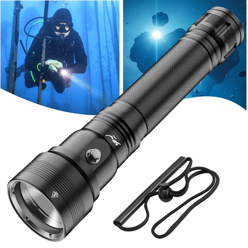 Torcia Subacquea LED ad Alta Luminosità, Impermeabile IPX8 fino a 100M, Luce Subacquea per Immersioni e Snorkeling