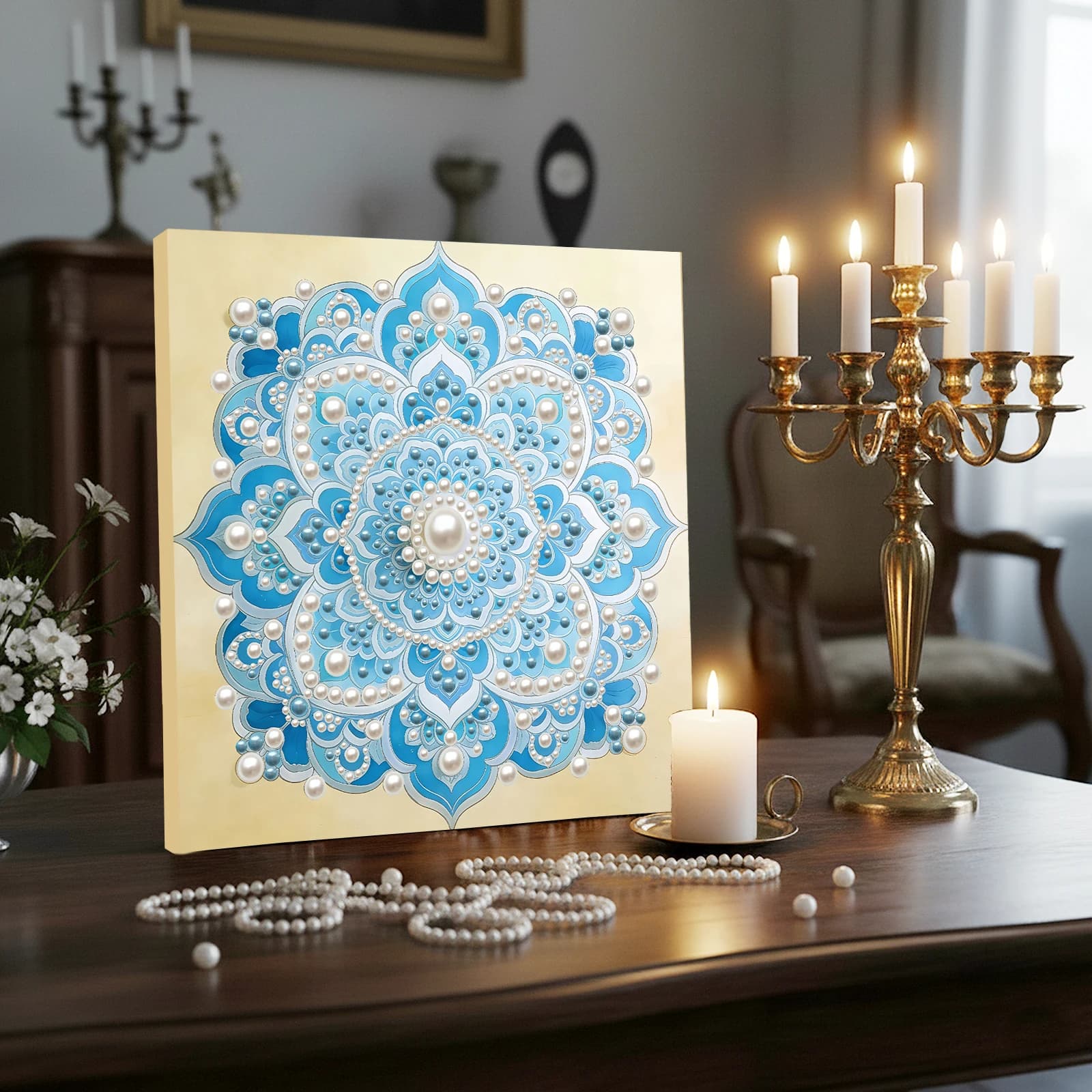 Kit Artistici Fai-da-Te per Pittura con Perle con Cornice 30x30cm, Quadri con Perle e Gemme per Decorazione Murale Domestica