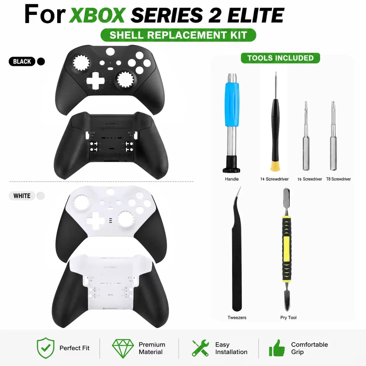 Guscio per Controller Xbox Elite Series 2, Impugnatura Antiscivolo, Scocca Anteriore e Posteriore, Parti di Ricambio Fai-da-Te con Strumenti