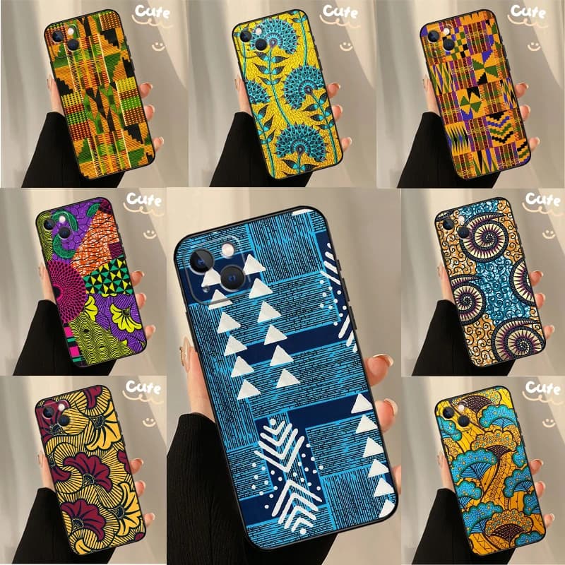 Cover posteriore in tessuto africano per iPhone 17 16 14 13 12 11 15 Pro Max Plus 12 13 Mini 16e 17 Air