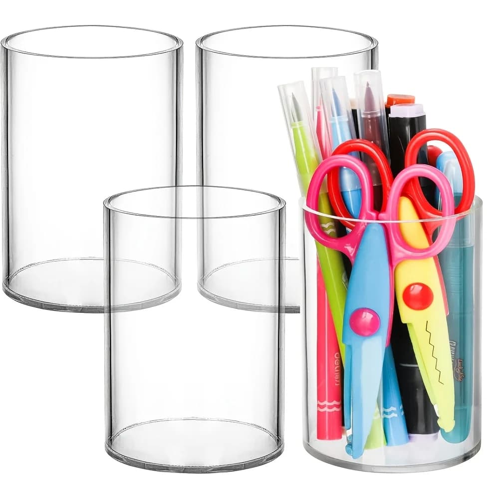 Portapenne in acrilico trasparente da 4/6 pezzi | Portapenne da scrivania rotondo, organizer trasparente per pennelli da trucco, accessori da scrivania, leggero
