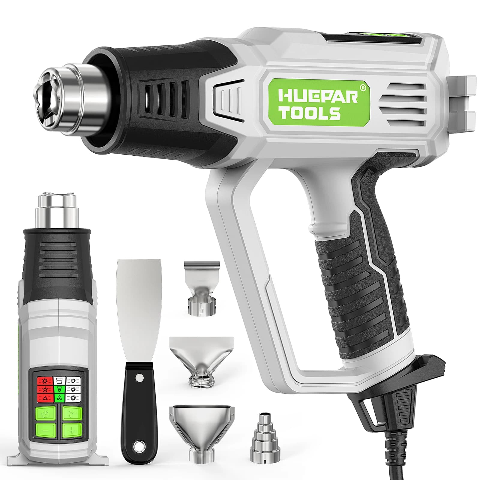Pistola ad aria calda con LCD 12 temperature variabili regolabili 120 ℉ - 1110 ℉ Pistola termica 1500W/2000W ad alta potenza con 5 accessori