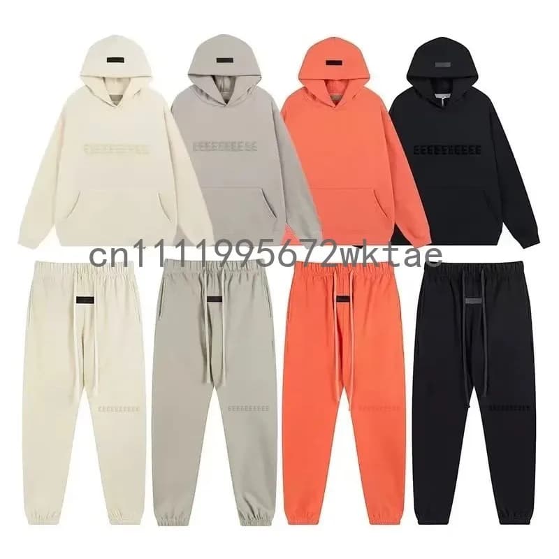 Completo da jogging uomo/donna FW22: Felpa con cappuccio di lusso con scritta in peluche a due file sul petto e pantaloni alla moda unisex