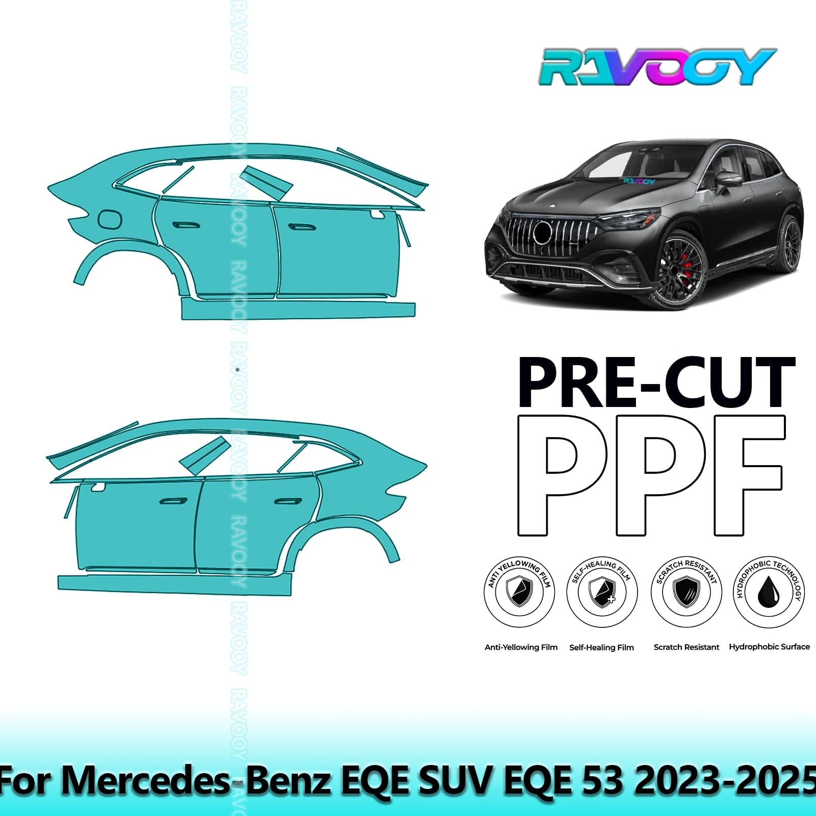 For Mercedes-Benz EQE SUV EQE 53 2023-2025 8.5mil Transparent Opaco Pre-Cut PPF Door and Pillar A/B Kit TPU Paint Protection Film Set