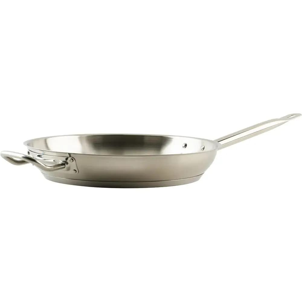 Padella Professionale in Acciaio Inossidabile con Manico Resistente al Calore, Finitura Naturale, 12 Pollici
