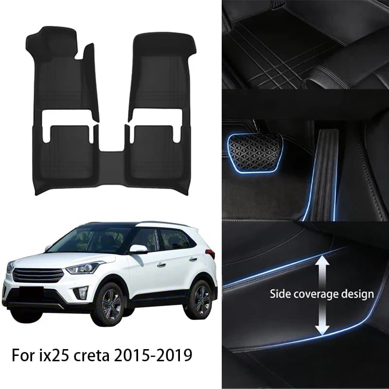 Tappetini auto in similpelle PU su misura per Hyundai ix25 Creta Veloster 2011 2016 2020 Set completo di lusso Accessori interni auto