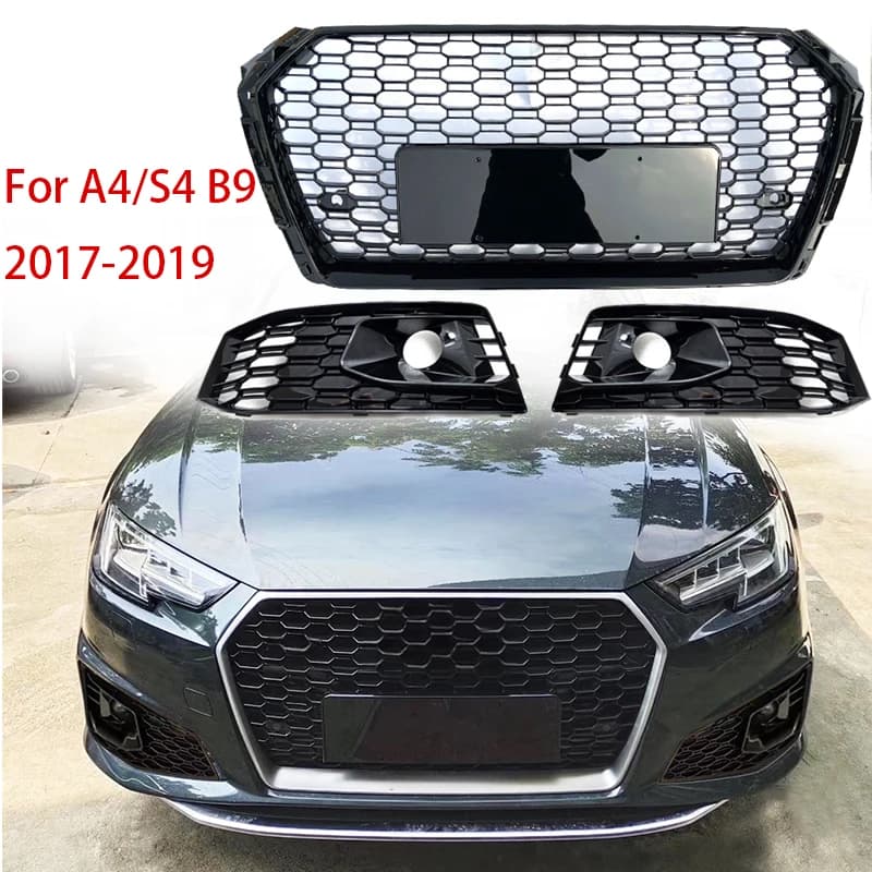Griglie da corsa per Audi A4 S4 B9 2017 2018 2019 Modificato RS4 Paraurti anteriore Maglia a nido d'ape Griglia del cofano Nero Fendinebbia Griglia