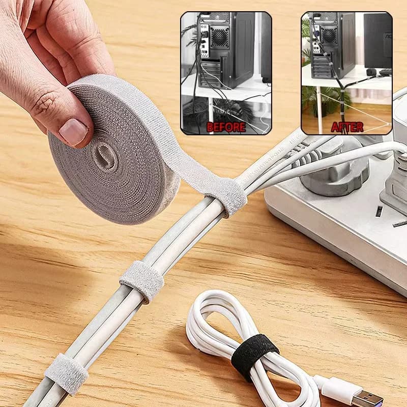 Fascette Adesive per Cavi da 1M - Organizzatore di Cavi con Chiusura a Strappo, Porta USB/Cavi per Auricolari, Mouse e Cavi USB