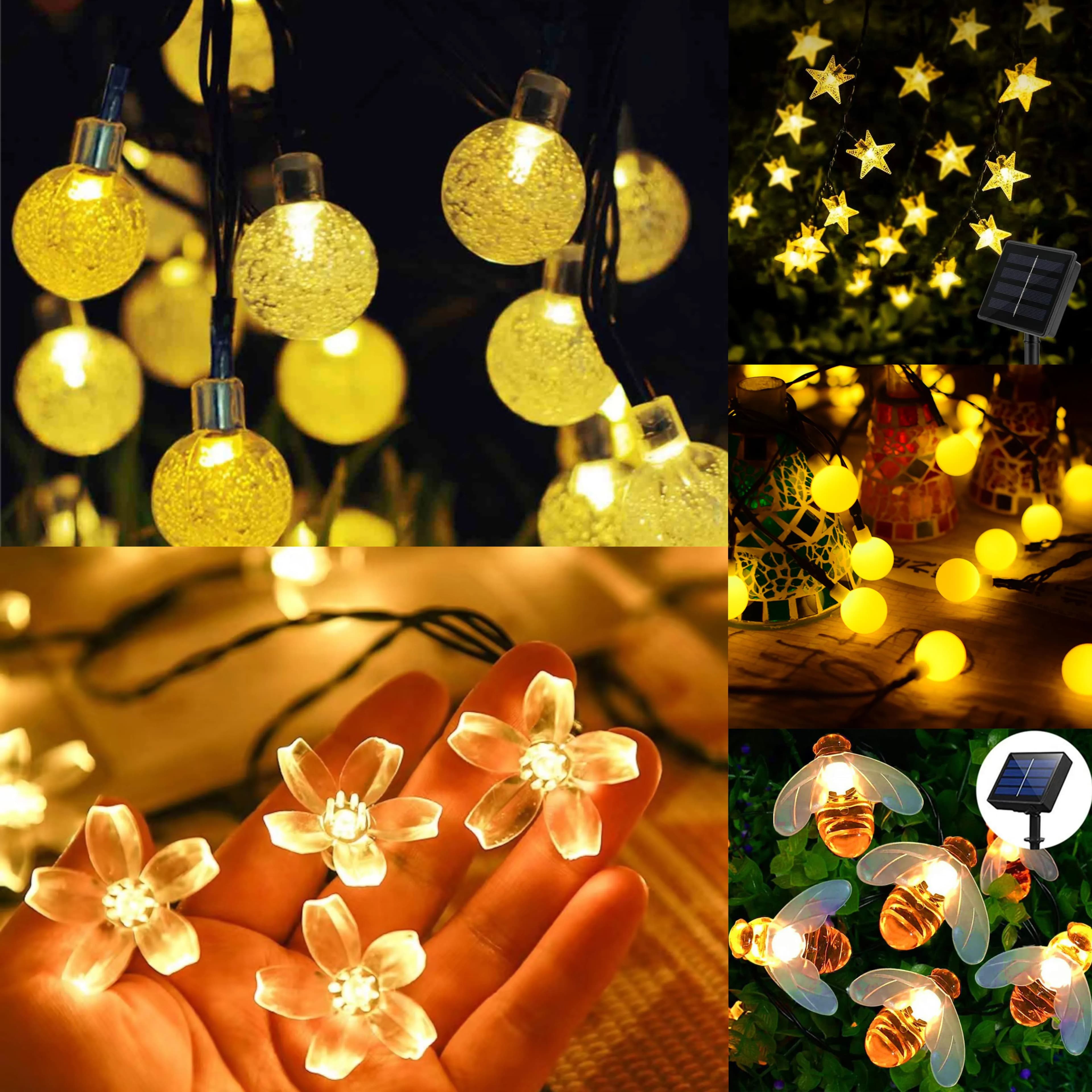 Luci a stringa solare LED per esterni impermeabile Festival giardino luci Decorative Ball Bee Cherry Star Lights Solar Star Light String