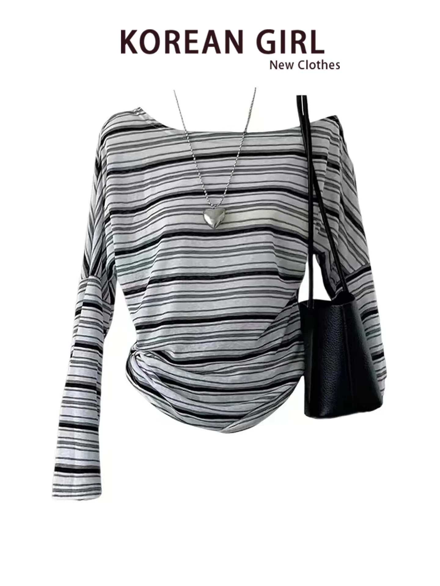 Summer Casual Stripe Long Sleeve T-Shirt Set Women's Loose Top Wide Leg Pants Two Piece Set Comfortable Breathable Skin-friendly