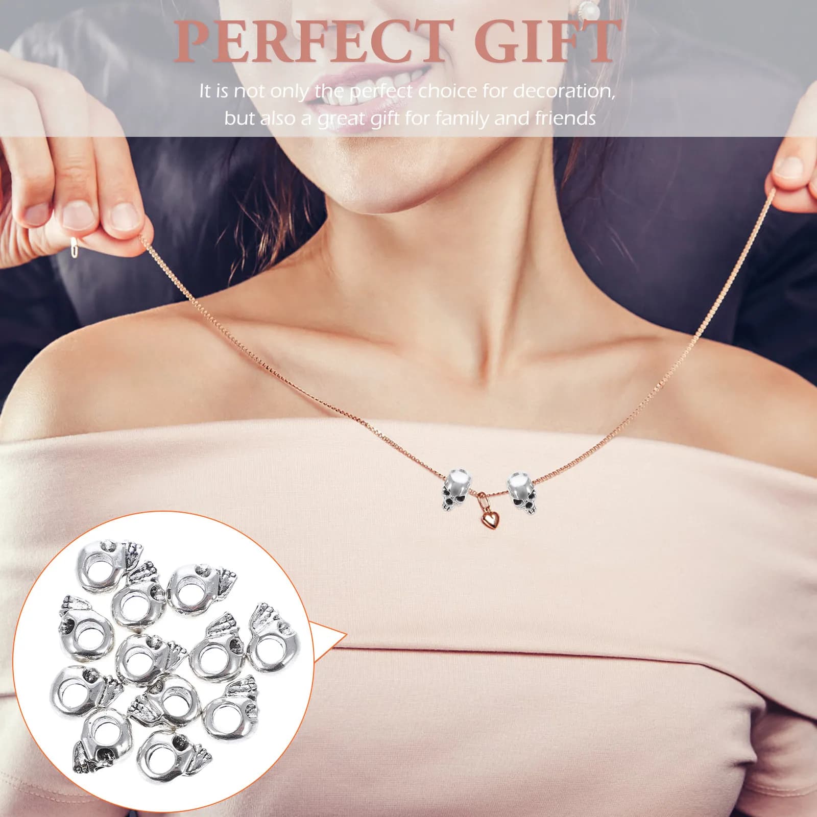 12 Pezzi Perline a Forma di Teschio Realistiche in Lega Premium per Creazione di Gioielli Fai-da-Te, per Bracciali, Orecchini, Cavigliere, Portachiavi, Ciondoli