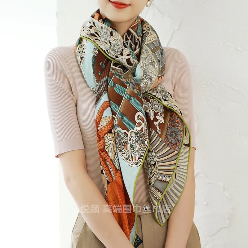 Women's Luxury Design Silk Wool Scarf Large with Hand Rolled Edge Winter Square Bandanas Accessories for Neck Scarves
