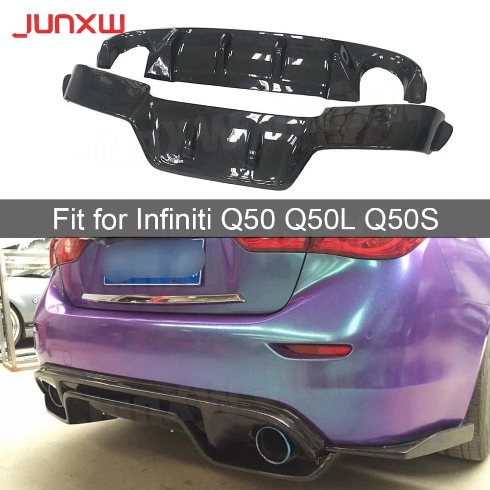 Real Carbon Fiber Car Racing Rear Lip Diffuser Spoiler Bumper Protector For Infiniti Q50 Q50L Q50S 2014 2015 2016 2017 Body Kits