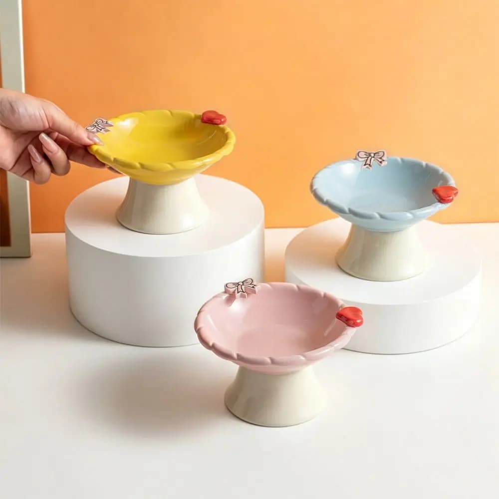 Ceramic Elevated Cat Bowl Cute Anti-Vomiting Raised Pet Feeder Anti Slip Neck Protection Pet Food Dispenser Pet Supplies