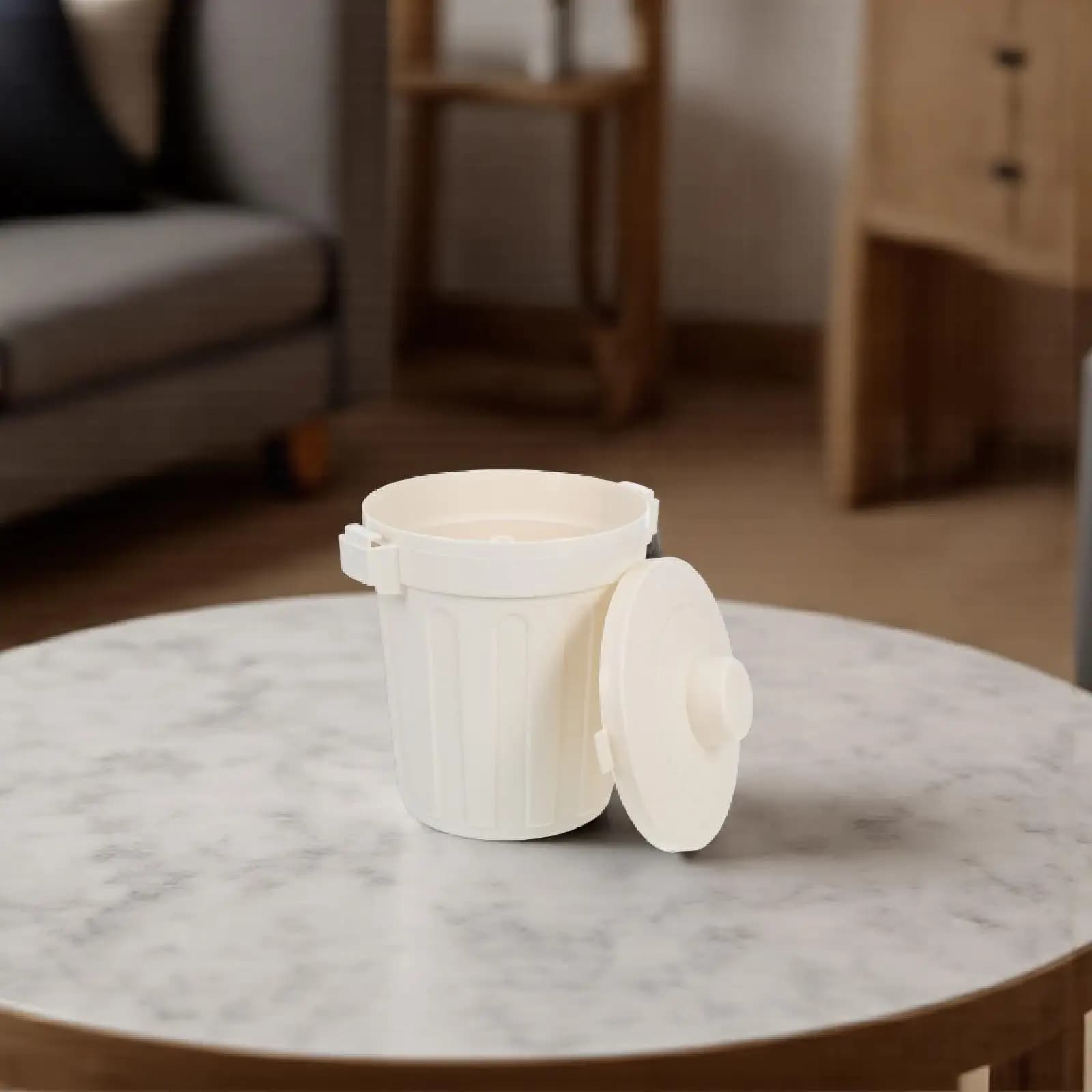 Piccolo cestino da scrivania rotondo con coperchio, contenitore compatto in plastica per rifiuti, porta penne e organizer per studenti, professionisti e dormitori