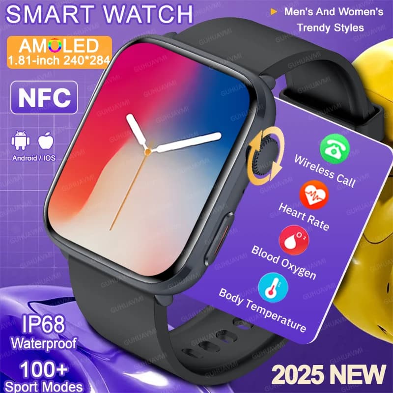 New Fashion Men Fit 3 Ultra Smart Watch 1.85 ''HD AMOLED GPS Screen NFC HD Call Health Monitor Waterproof Sport SmartWatch Women