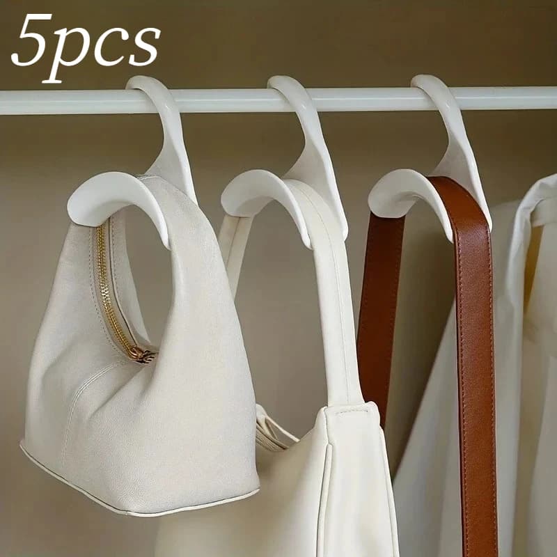 5Pcs Curved Bag Hooks Non-Mark Plastic Closet Organizer for Handbags Scarves Ties Belts Hats Wardrobe Space Saving Storage Rack