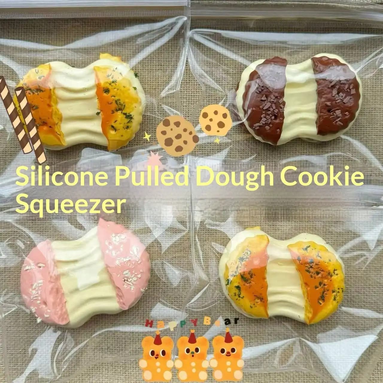 1pc Silicone Pulled Dough Cookie Squishy Toy, Soft & Stretchy Food-Style Squeeze Toy, Cute Stress Relief Fidget Toy for Adults & Teens, Perfect for Festival Gifts & Leisure