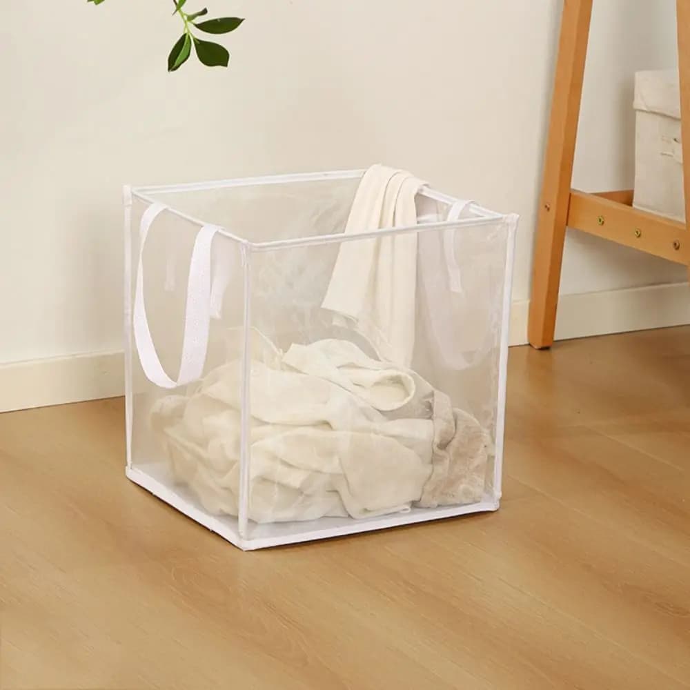 Large Capacity Mesh Laundry Basket Single/Double Layer Square Foldable Laundry Bag with Handles Dirty Clothes Storage Basket