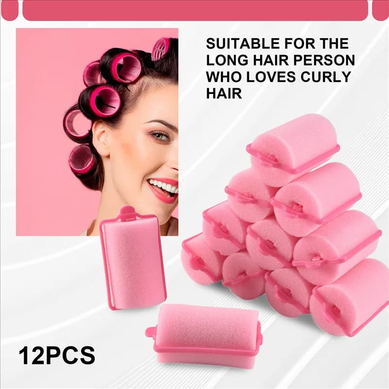 A61I 12 pieces dark pink hair styling soft foam sponge rollers bigodini tool for hairdressers