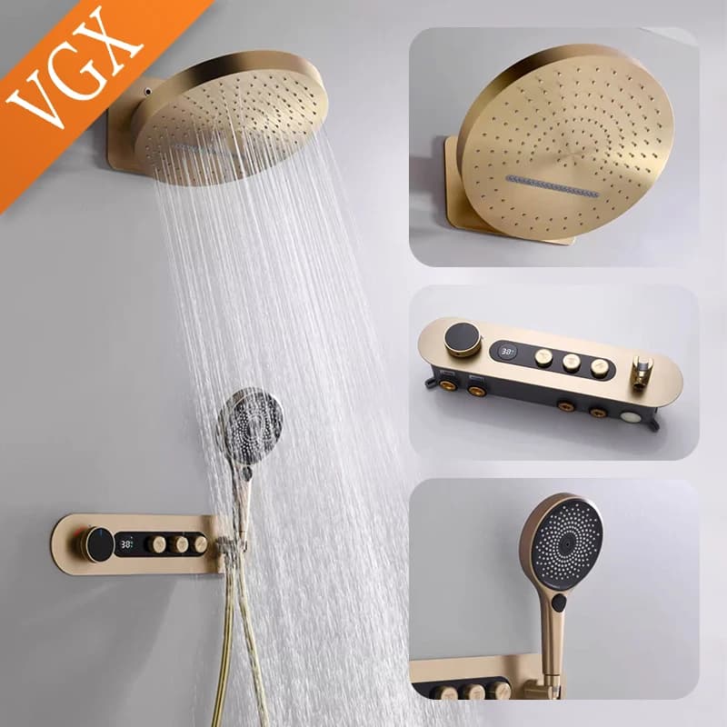 VGX Hidden thermostatic shower system Set Digital temperature display Waterfall shower system Rain shower set for bathroom