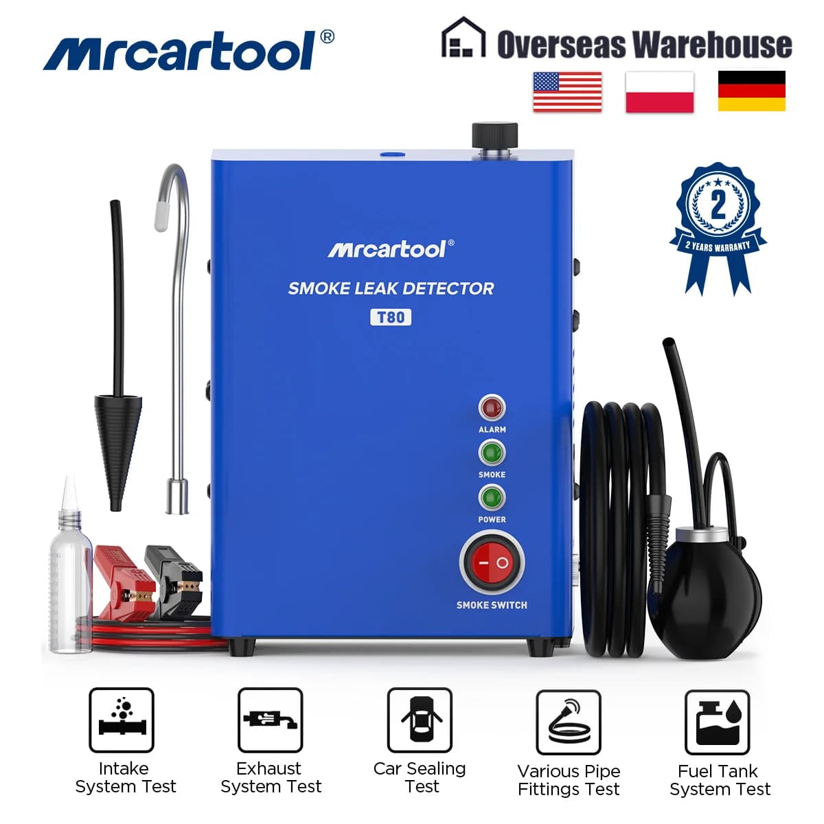 MR CARTOOL T80 Rilevatore di perdite per macchina del fumo per auto con pompa EVAP Localizzatore di perdite per tubi Strumento diagnostico per fumo per moto