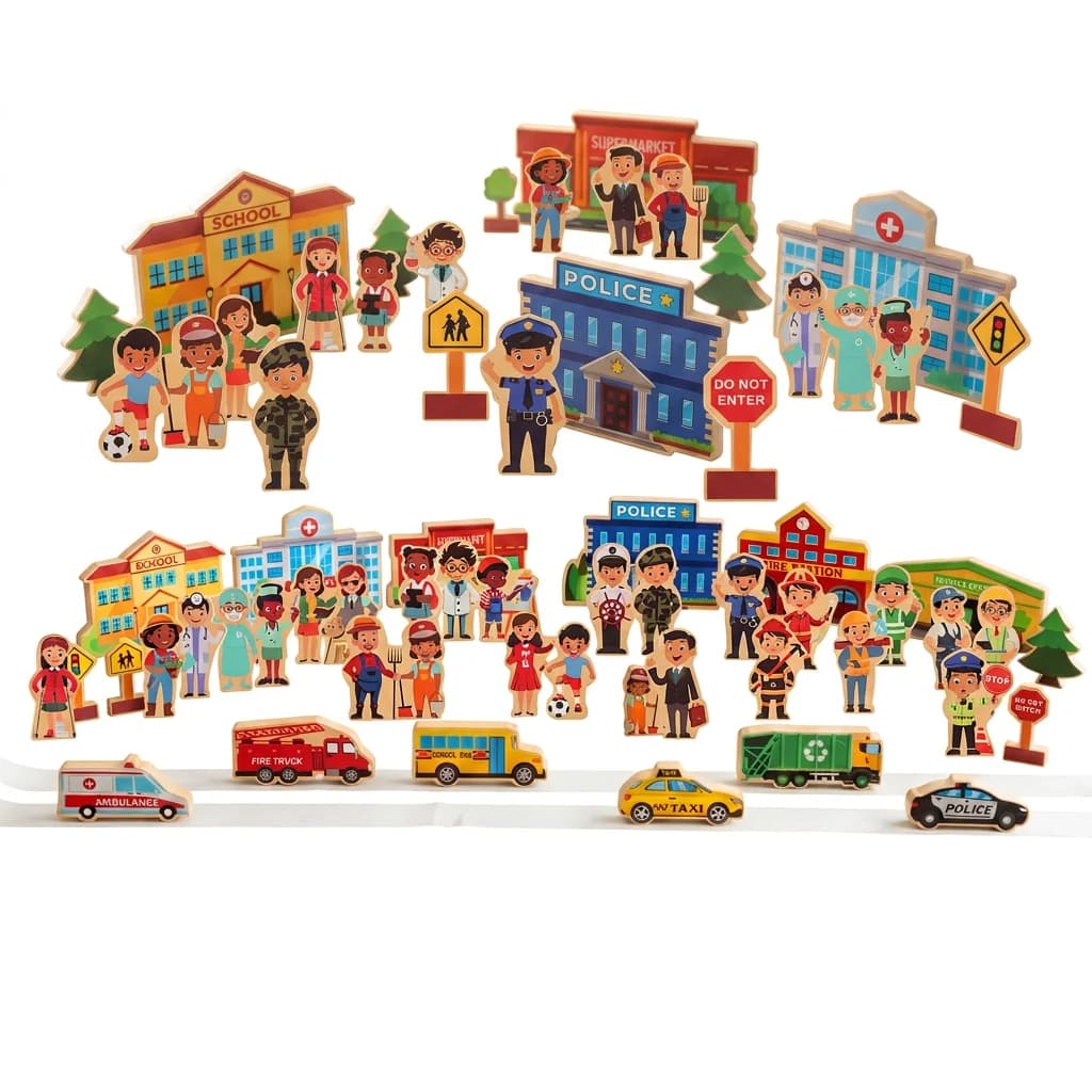 Wooden Community Scene Helpers Toy Preschool Little Professionals Buildings Block Creative Play Social Learning Educational Toy