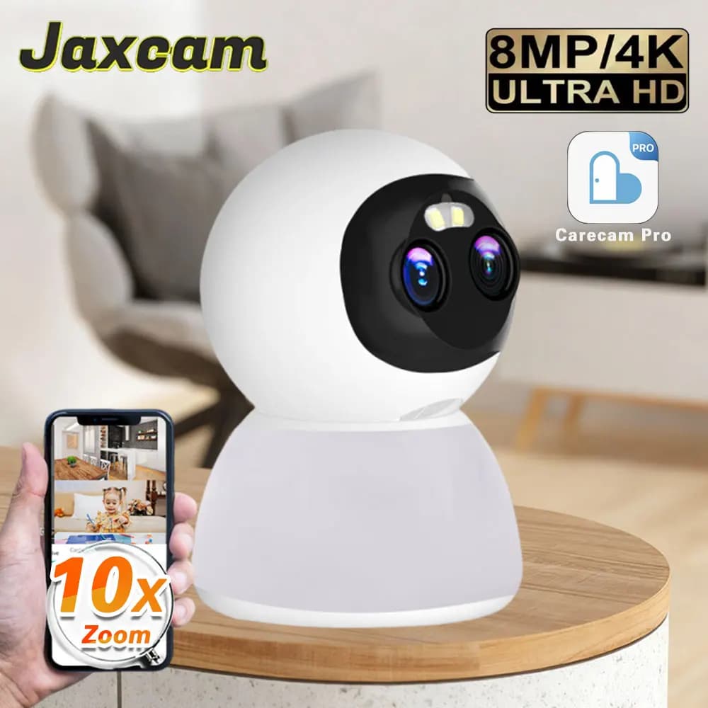 Telecamera IP WiFi PTZ 8MP 4K HD con Zoom 10X, Rotazione 360 Gradi, Doppia Lente, Tracciamento Automatico per Bambini e Animali Domestici