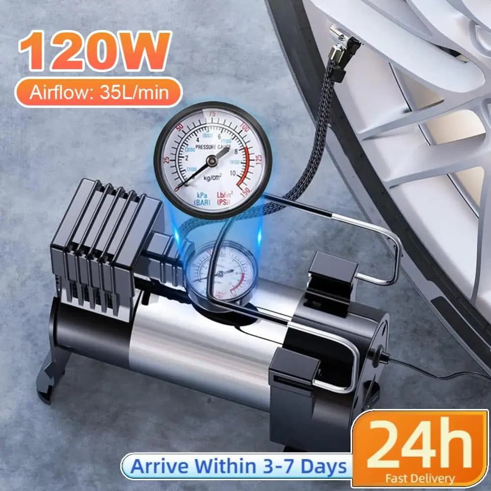 Pompa per pneumatici auto 12V con manometro, gonfiatore per pneumatici per impieghi gravosi, sistema di alimentazione a cilindro, gonfiatore per pneumatici auto, pompa gonfiabile per pneumatici auto