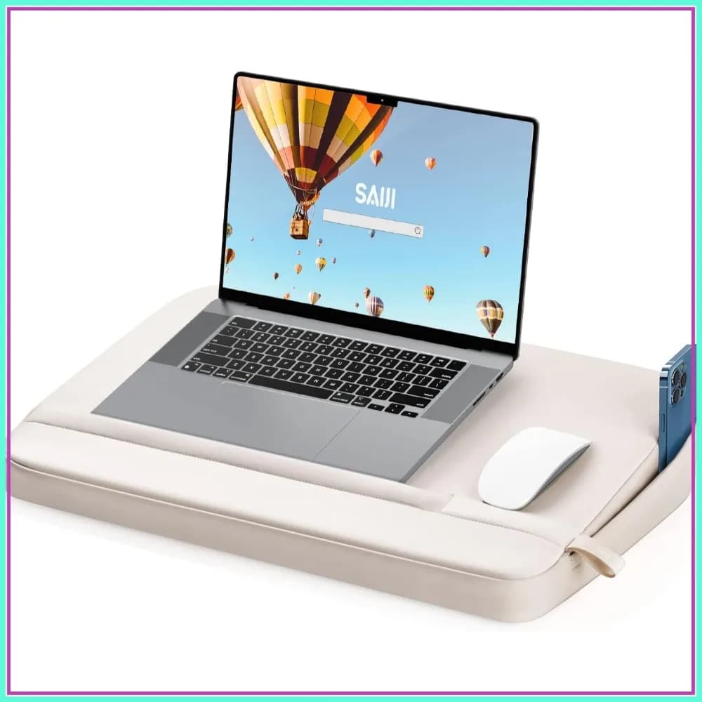 Supporto per laptop ultraleggero, supporto portatile per divano, letto e sedia, adatto a laptop fino a 17 pollici, tasca laterale e guide per la circolazione dell'aria