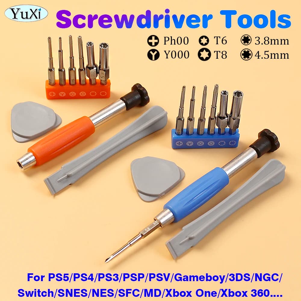 1Set Triwing Set di cacciaviti Macchine da gioco Strumenti di smontaggio Apertura Strumenti di riparazione 3.8mm T6 T8 Per Gameboy GBA PS4 N64 NGC SNES