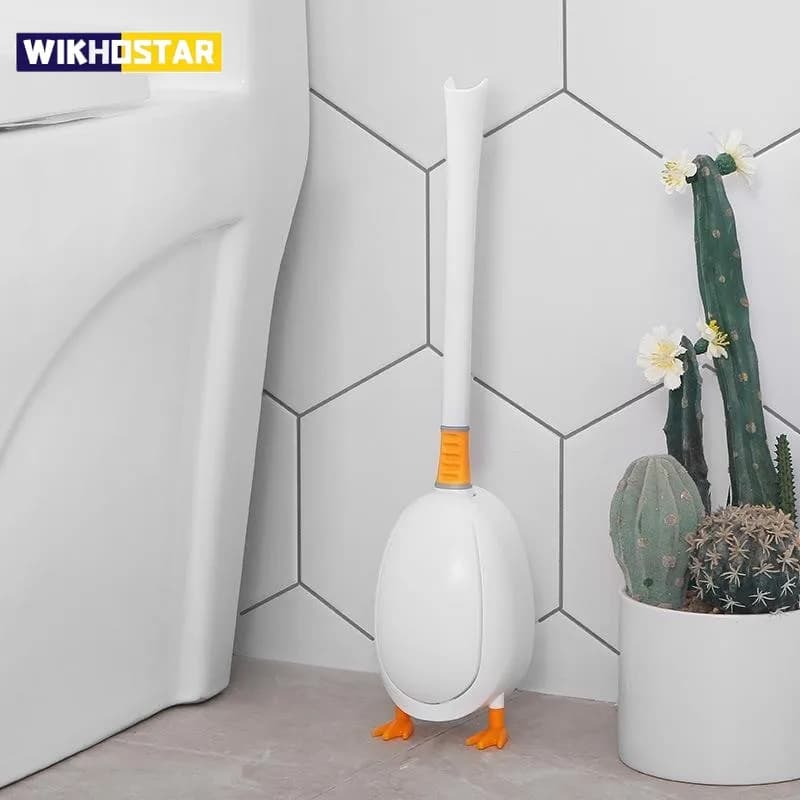 WIKHOSTAR scopino da bagno in Silicone spazzola da parete flessibile per pulizia profonda ad angolo spazzola per la pulizia dell'anatra carina