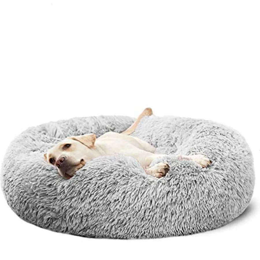 Cuccia Calmante a Forma di Ciambella per Cani, Letto Morbido e Lavabile per Animali Domestici, Grande, Grigio, 30