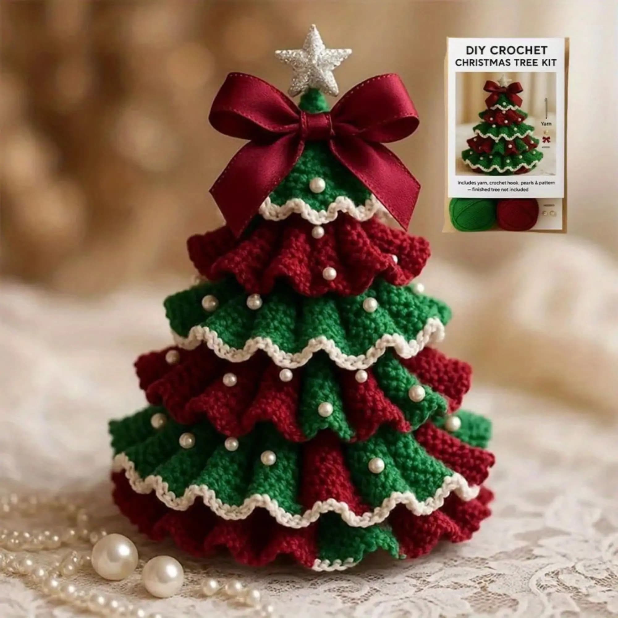Kit albero di Natale all'uncinetto fai-da-te Albero di Natale Kit artigianale all'uncinetto Ornamenti Kit all'uncinetto adatto ai principianti con uncinetto in filato