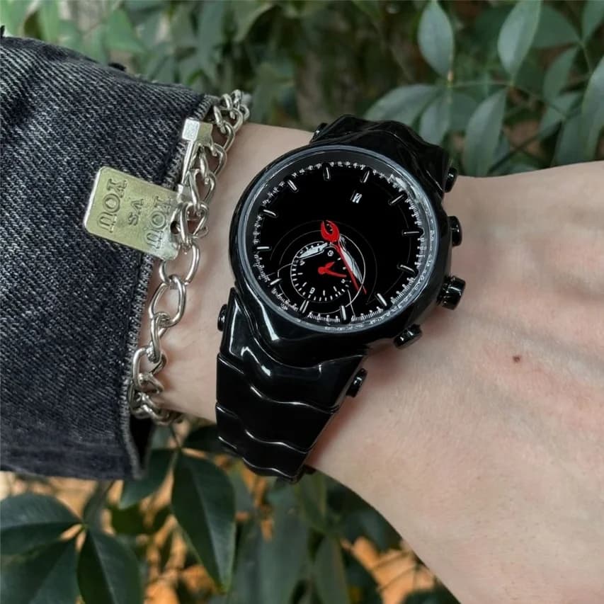 Watches at the Single Quartz with All Black Dial for Men, Y2K Creative Watch with Different Shapes, Opaca Liscia Case, Men's Steel Watch