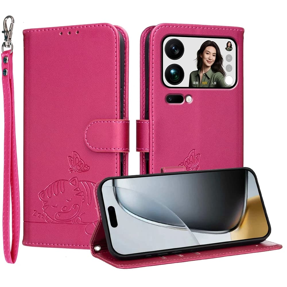 Custodia in pelle con vibrazione magnetica con blocco RFID per Xiaomi 17 15 15T 14 14T 13 12 11 10 9 T Pro Max Lite Ultra Corea-stile Lovey Cat