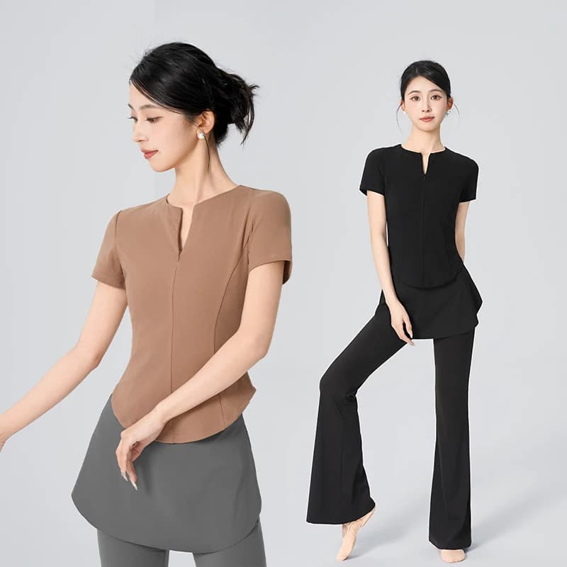 Top da Danza per Donna con Cerniera e Colletto Alto, Giacca per Allenamento di Balletto, Top Aderente in Cotone a Manica Corta per Fitness