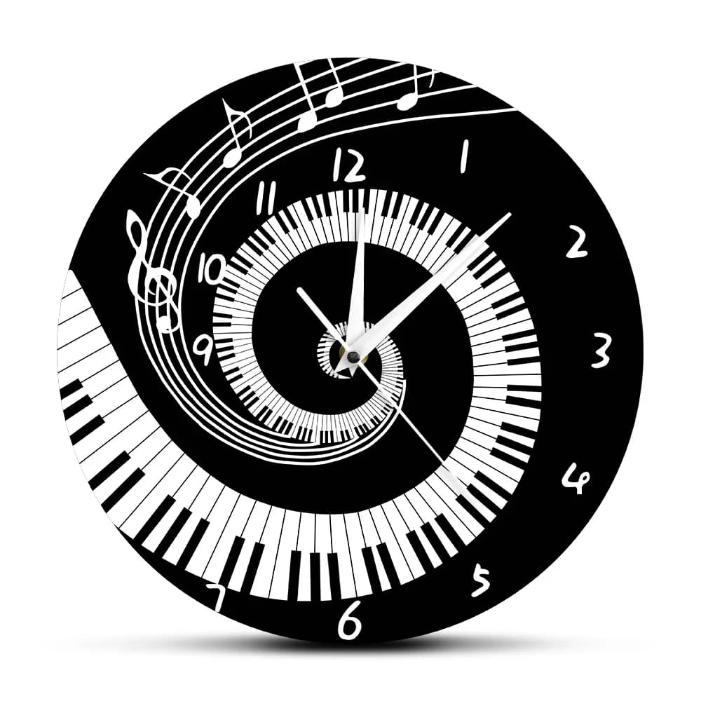 Elegant piano buttons in black and white modern wall clock musical notes Wave Round Music Keyboard wall clock Music Lover pianist Gift