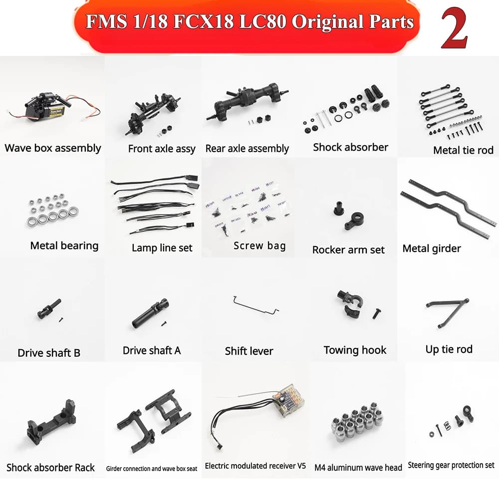 FMS 1/18 FCX18 LC80 RC telecomando auto parti di automobili originali albero di trasmissione scatola d'onda cambio linea lampada bilanciere Set asse anteriore