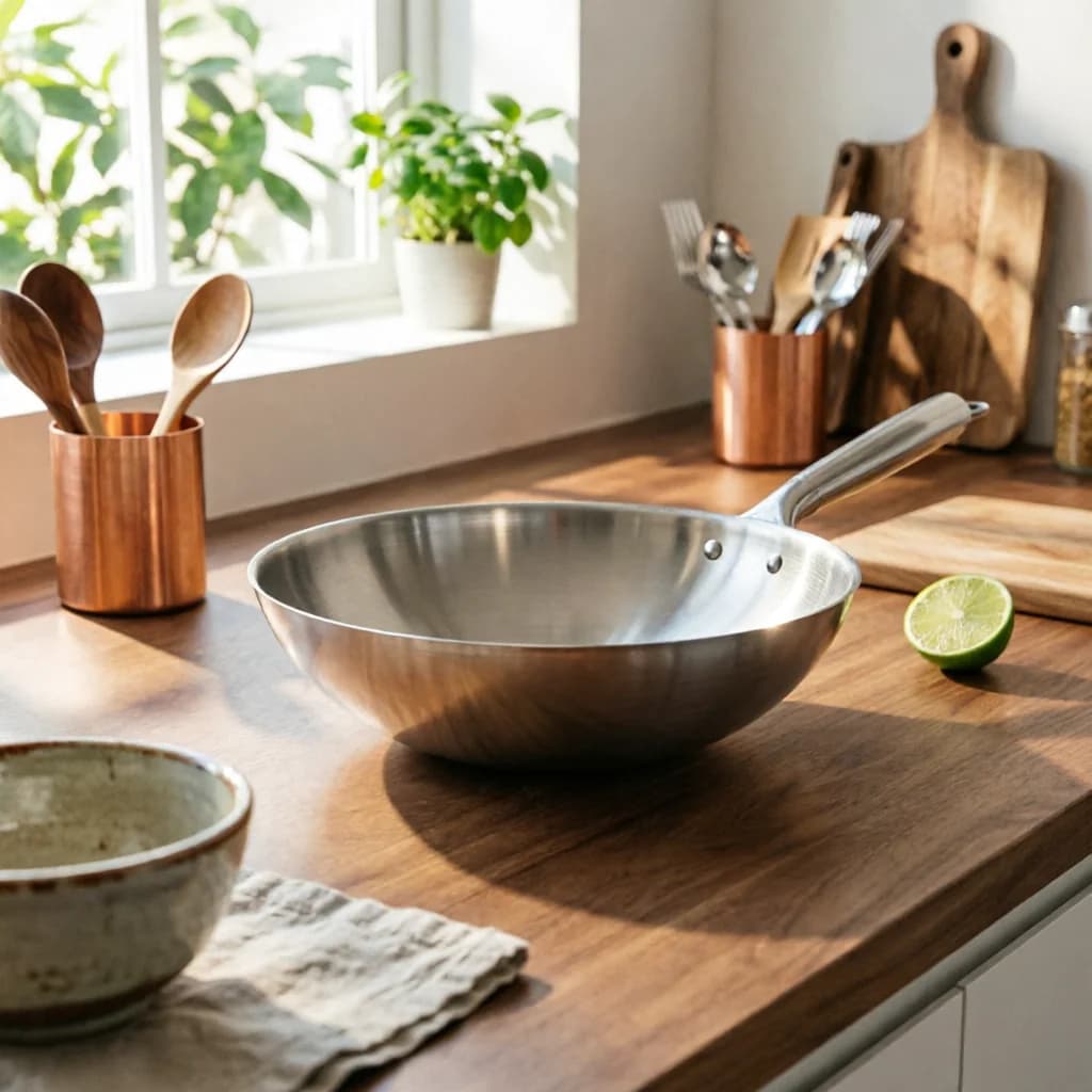 Wok Handmade Aluminum Wok Stir Fry Pan Deep Bowl Cookware Ergonomic for Home Cooks, Kitchen