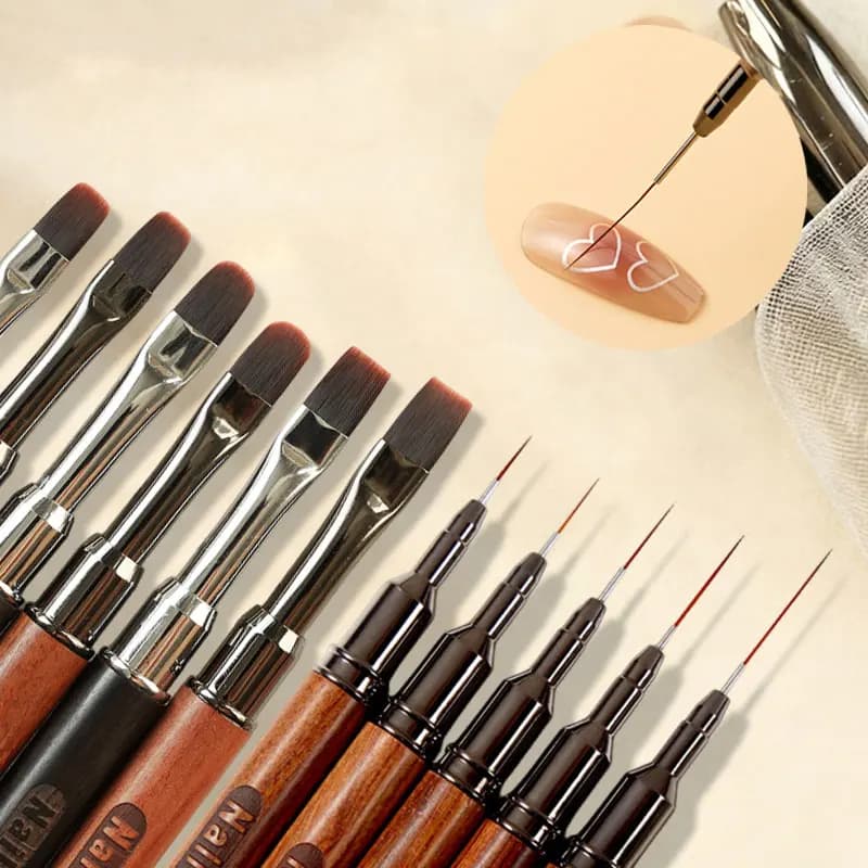 Pennelli per Nail Art con Manico in Legno, Pennello per Gel UV Acrilico per Linee Allungate, Strumento Professionale per Manicure