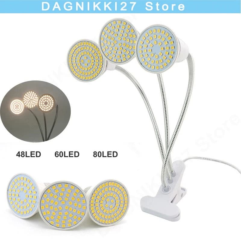 80LED 3 Testa Spettro Completo Luce Solare Fiore Pianta Coltiva La Luce Phyto Lampada Da Tavolo Clip Fitolamp Indoor Veg Growbox Serra V27