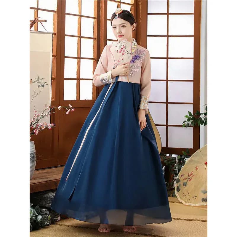Abito da sposa antico palazzo con scollo a V, abito da sposa per prestazioni nazionali, stile Asien, abito hanbok tradizionale coreano per donna